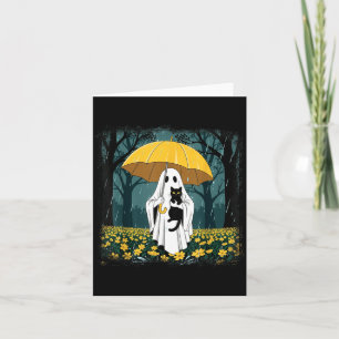 Boo Ghost Umbrella Black Cat Floral Halloween Card