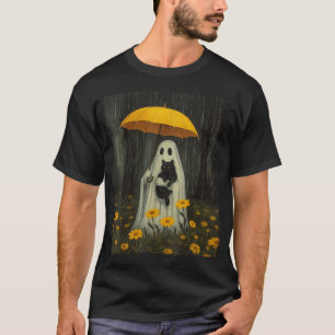 Boo Ghost Umbrella Black Cat Floral Halloween  T-Shirt