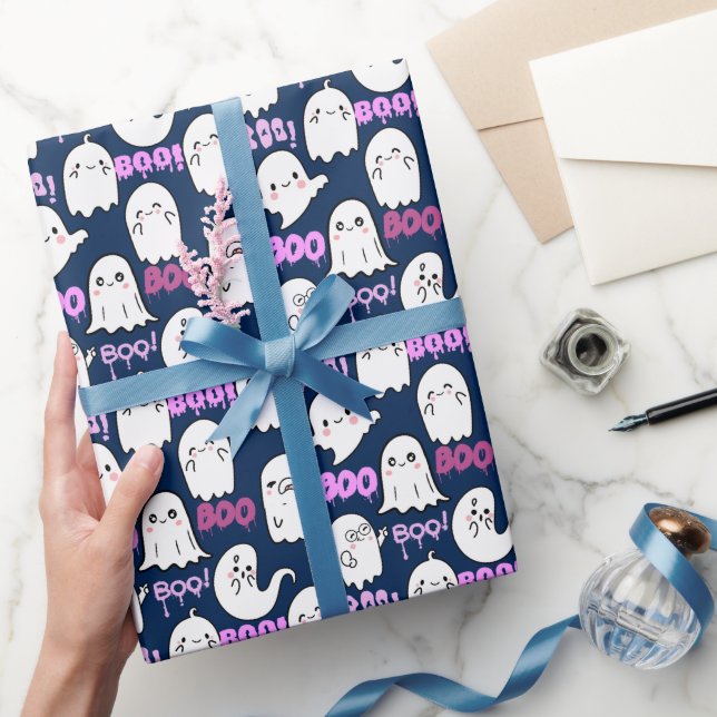 Boo, ghostly feel.b D Blue BG Wrapping Paper (Gifting)