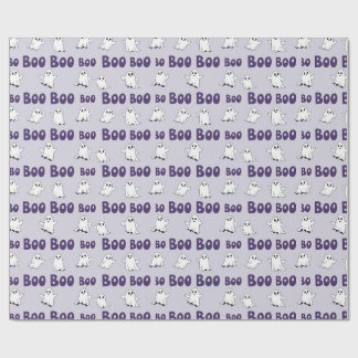 Boo Ghosts Purple Halloween Pattern Wrapping Paper