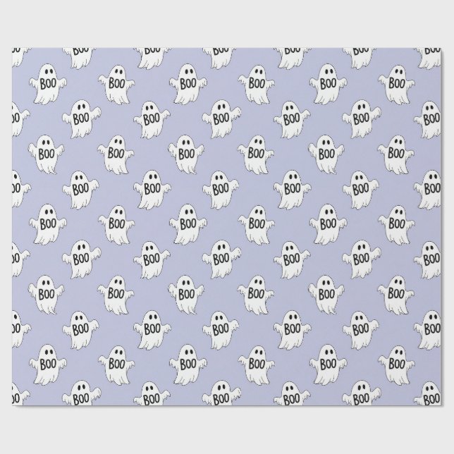 Boo Ghosts Purple Halloween Pattern Wrapping Paper (Flat)