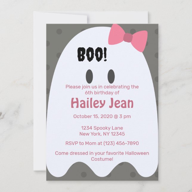 Boo! Girls Halloween Birthday Party Invitation (Front)
