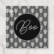Boo! Gothic Skull Damask Favor Tags