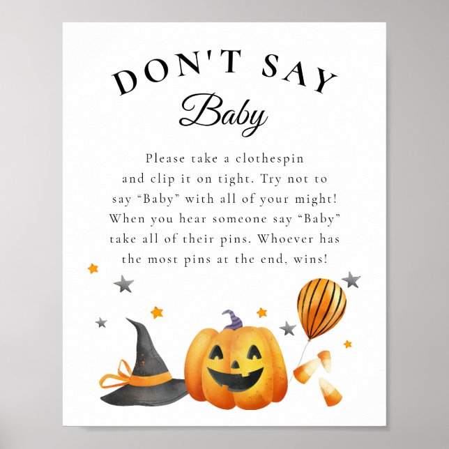 Boo Halloween Baby Shower Don't Say Baby Game Poster (Front)