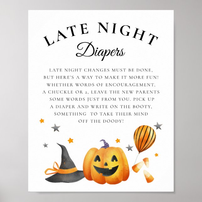 Boo Halloween Baby Shower Late Night Diapers Sign (Front)