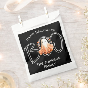 Boo Halloween Black Modern Name Favour Bag