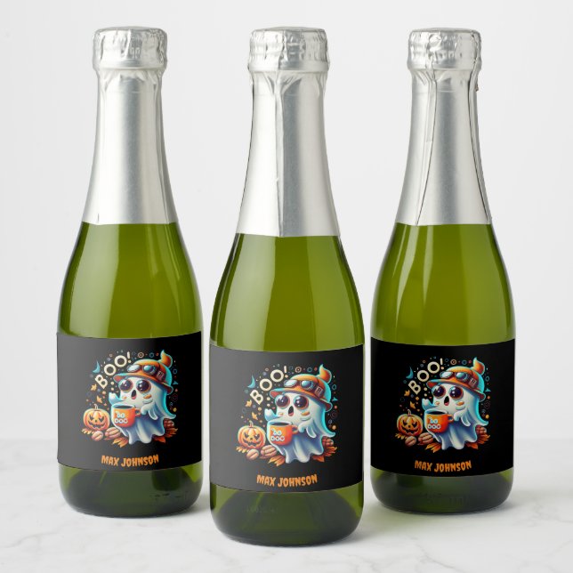 Boo! Halloween - Boo-tiful Beasts Orange Black Sparkling Wine Label (Bottles)