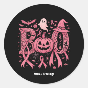 Boo Halloween Breast Cancer Awareness Pink Ribbon  Classic Round Sticker