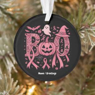 Boo Halloween Breast Cancer Awareness Pink Ribbon Ornament