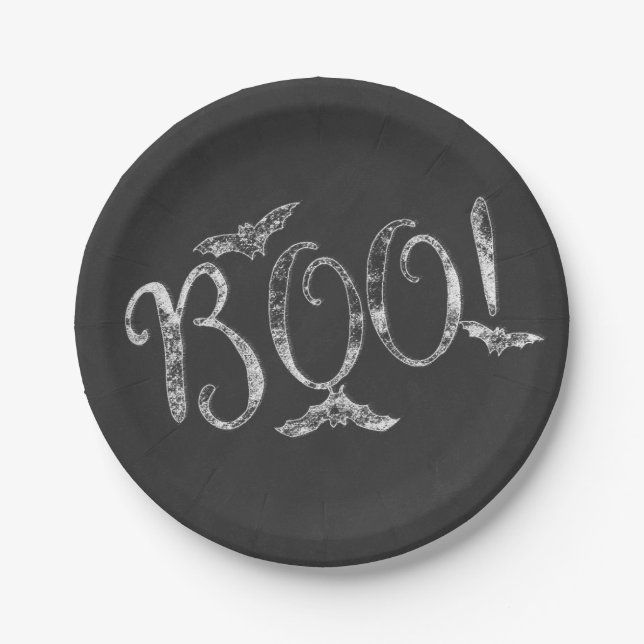 BOO! Halloween Chalkboard Chalk Holiday Party Paper Plate (Front)