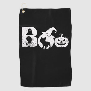 Boo Halloween Costume Bulldog Pumpkin & Witch Hat Golf Towel