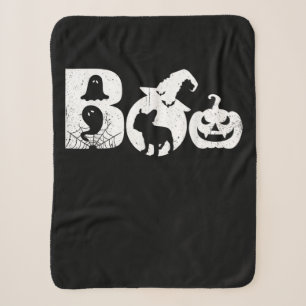 Boo Halloween Costume Bulldog Pumpkin & Witch Hat Sherpa Blanket