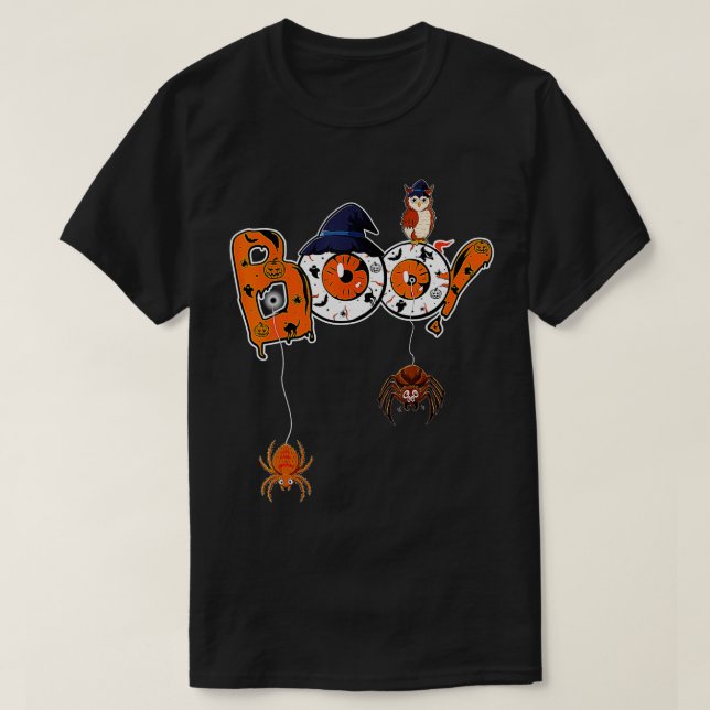 Boo Halloween Costume Spiders, Ghosts, Pumpkin & W T-Shirt (Design Front)