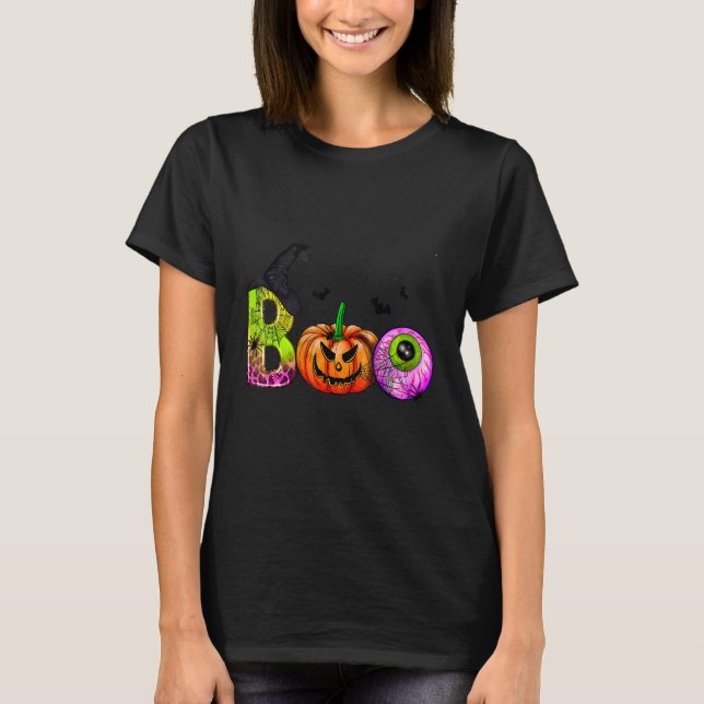 Boo Halloween Costume Spiders Witch Pumpkin Bat Ca T-Shirt (Front)