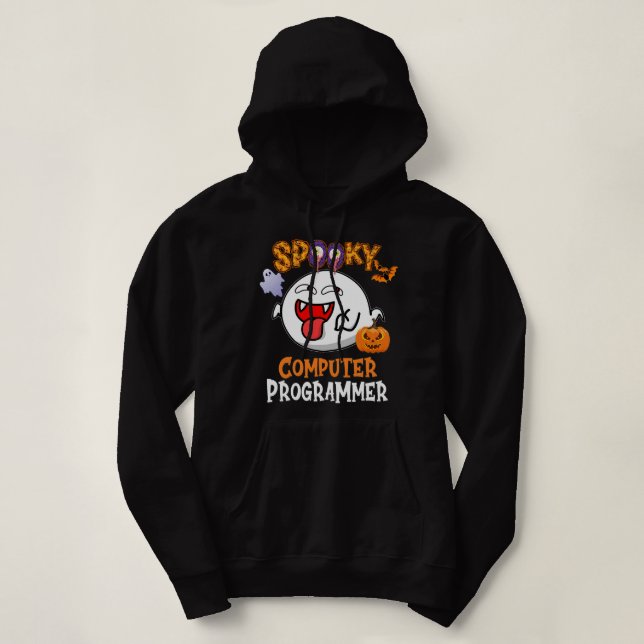 Boo Halloween Costume Spooky Computer Programmer Hoodie (Design Front)