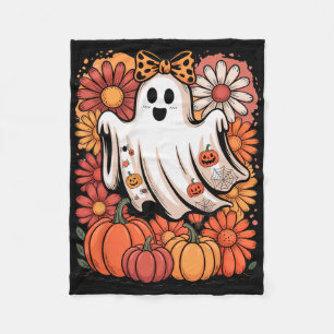Boo Halloween Cute Ghost Girly Coquette Bow Autumn Fleece Blanket