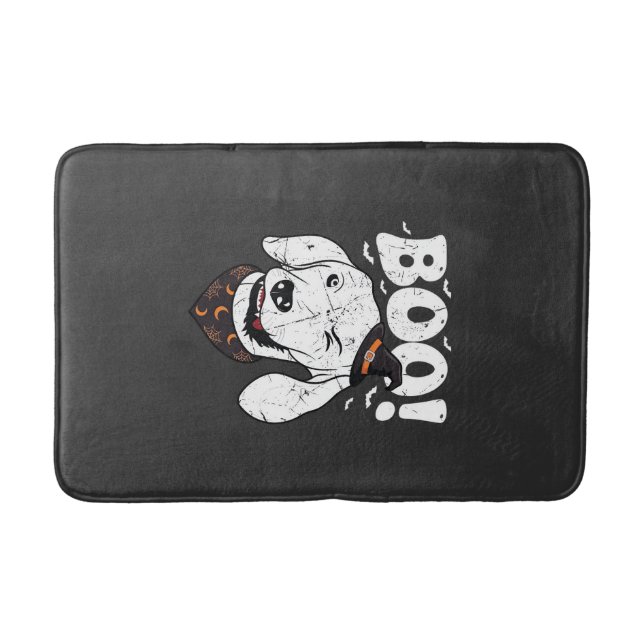 Boo Halloween Dog Witch Hat Bats Bath Mat (Front)