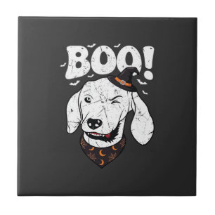 Boo Halloween Dog Witch Hat Bats Ceramic Tile