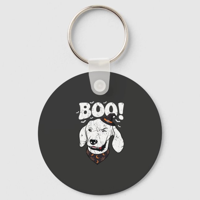Boo Halloween Dog Witch Hat Bats Key Ring (Front)