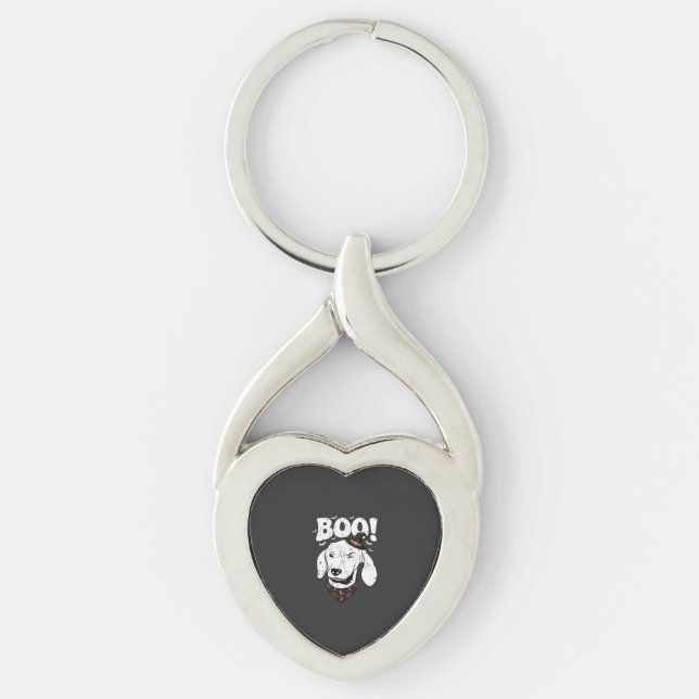 Boo Halloween Dog Witch Hat Bats Key Ring (Front)