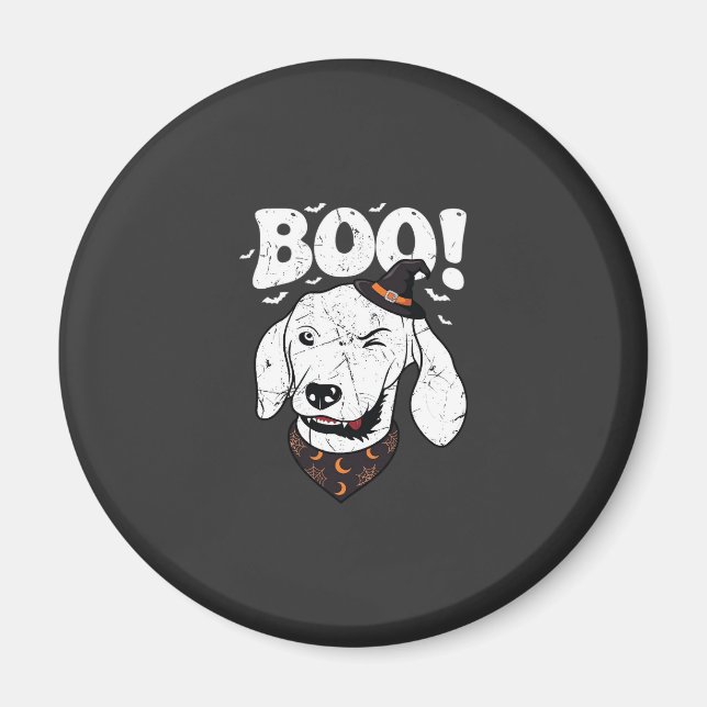 Boo Halloween Dog Witch Hat Bats Magnet (Front)
