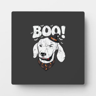 Boo Halloween Dog Witch Hat Bats Plaque