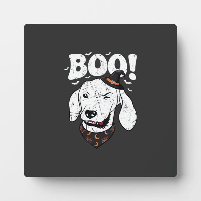 Boo Halloween Dog Witch Hat Bats Plaque (Front)