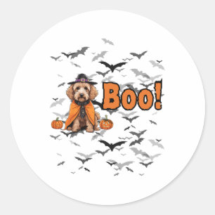 Boo! Halloween Doodle Dog In Witch Outfit With T Classic Round Sticker