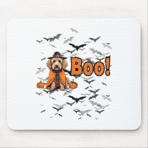 Boo! Halloween Doodle Dog In Witch Outfit With T Mouse Pad