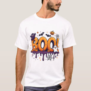 BOO Halloween Dripping Letters with Ghosts, Bats a T-Shirt