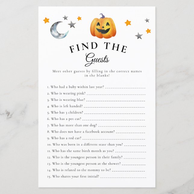 Boo Halloween Find The Guests Baby Shower Game (Front)