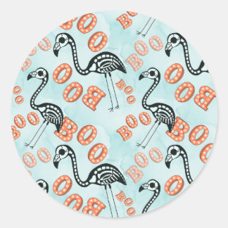 Boo Halloween | Flamingo Skeleton Classic Round Sticker
