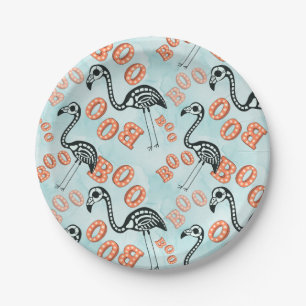 Boo Halloween   Flamingo Skeleton Paper Plate
