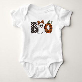 Boo Halloween Ghost and Plaid Pumpkin Baby Bodysuit