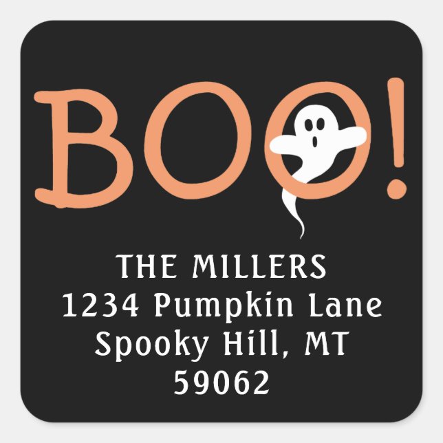 BOO! Halloween Ghost | Black Return Address Labels (Front)