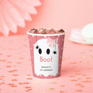 Boo! Halloween Ghost Girl Pink Birthday Paper Cups