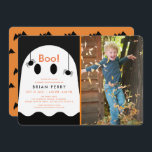 Boo! Halloween Ghost & Spiders Photo Birthday Invitation<br><div class="desc">This cute halloween birthday invitation card features your photo with a ghost and a few spiders on a black background. The reverse side features black bat patterns on an orange background. Perfect for fall / autumn birtdays! Personalise it for your needs. You can find matching products at my store.</div>