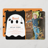 Boo! Halloween Ghost & Spiders Photo Birthday