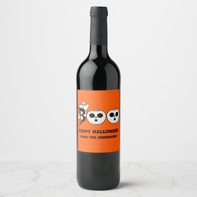 BOO! Halloween Ghost Wine Bottle Label Set (Front)