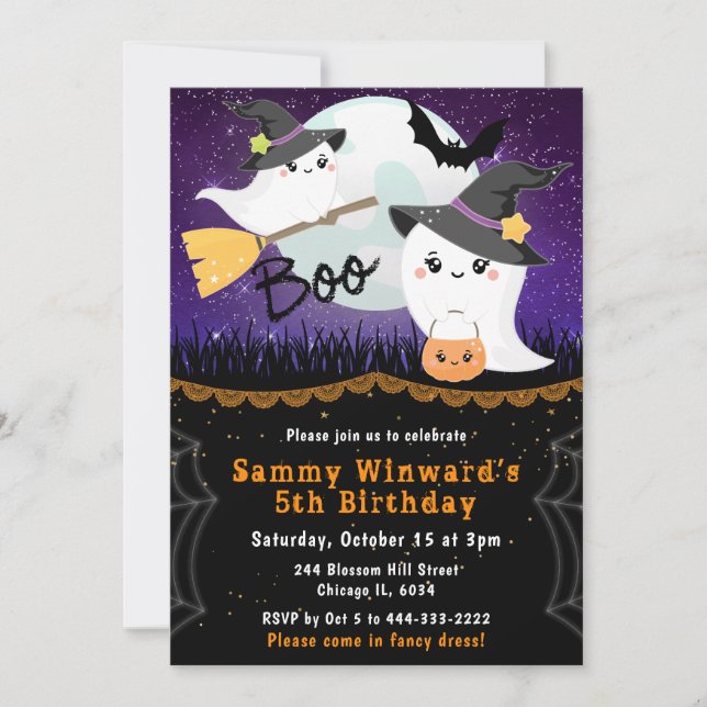 Boo Halloween Ghosts Birthday Party Invitation (Front)