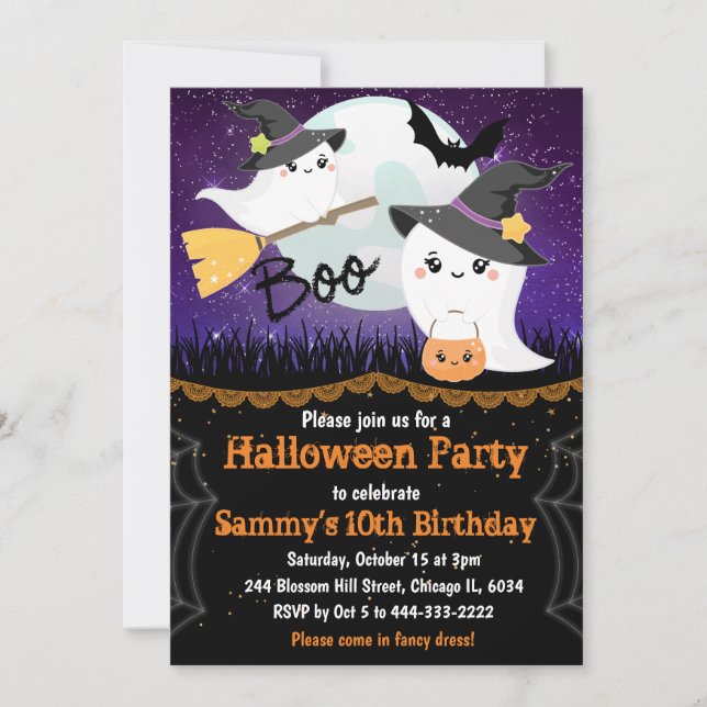 Boo Halloween Ghosts Birthday Party Invitation (Front)