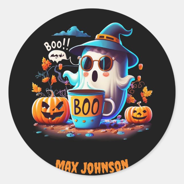 Boo! Halloween - Hocus Pocus Orange Black Classic Round Sticker (Front)