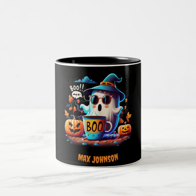 Boo! Halloween - Hocus Pocus Orange Black Two-Tone Coffee Mug (Center)