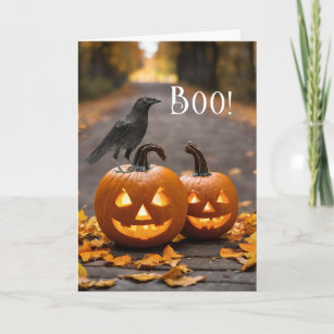 Boo Halloween Jack o' Lanterns and Raven Card