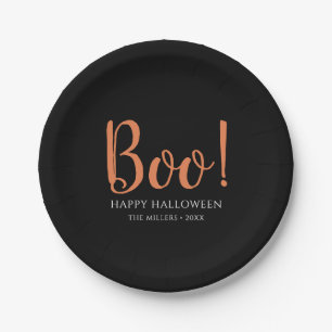 Boo Halloween Modern Black Paper Plate