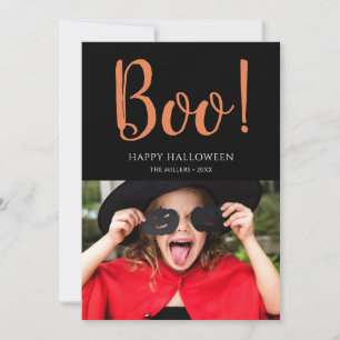 Boo Halloween Modern Black Photo Holiday Card