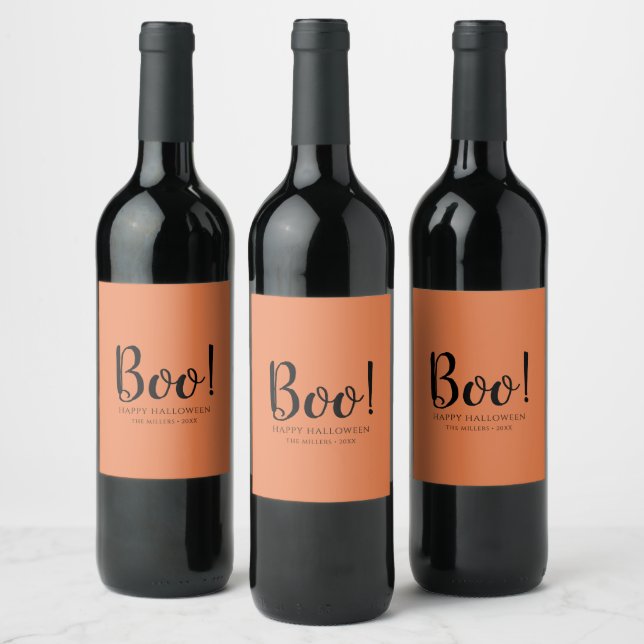 Boo Halloween Modern Orange Wine Label (Bottles)