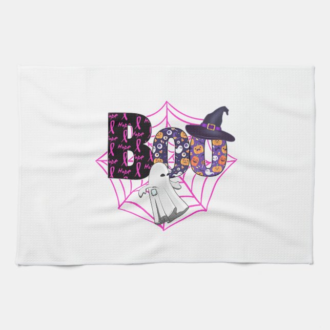 Boo Halloween October Pink Tea Towel (Horizontal)