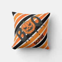 Boo Halloween Orange & Black Stripes