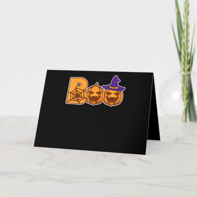 Boo Halloween Pumpkin Faces Spider Card (Front)